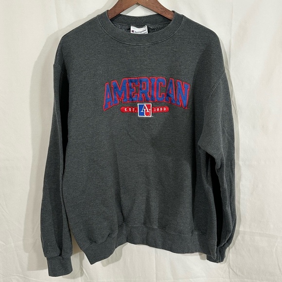 Champion American University Sweatshirt Large Gray Crewneck Collegiate Embroider - Picture 2 of 6